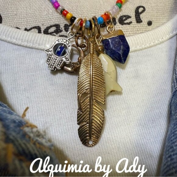 Beaded multi charm necklace maximalism